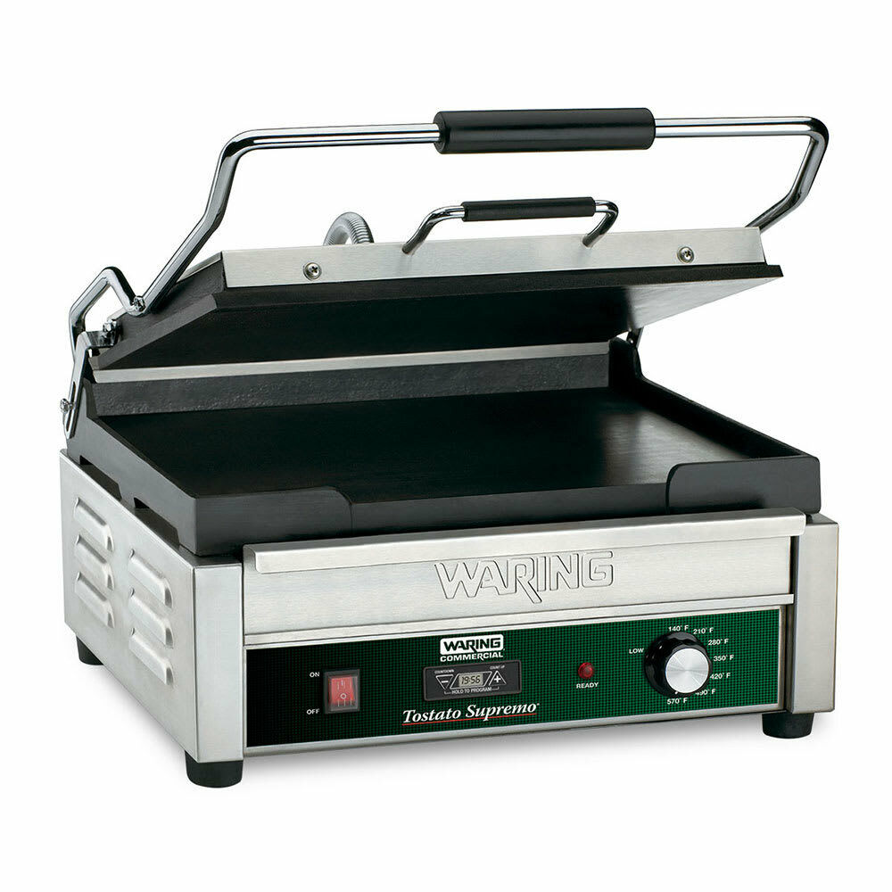 Waring Wfg250t Single Commercial Panini Press W/ Cast Iron Smooth Plates, 120v