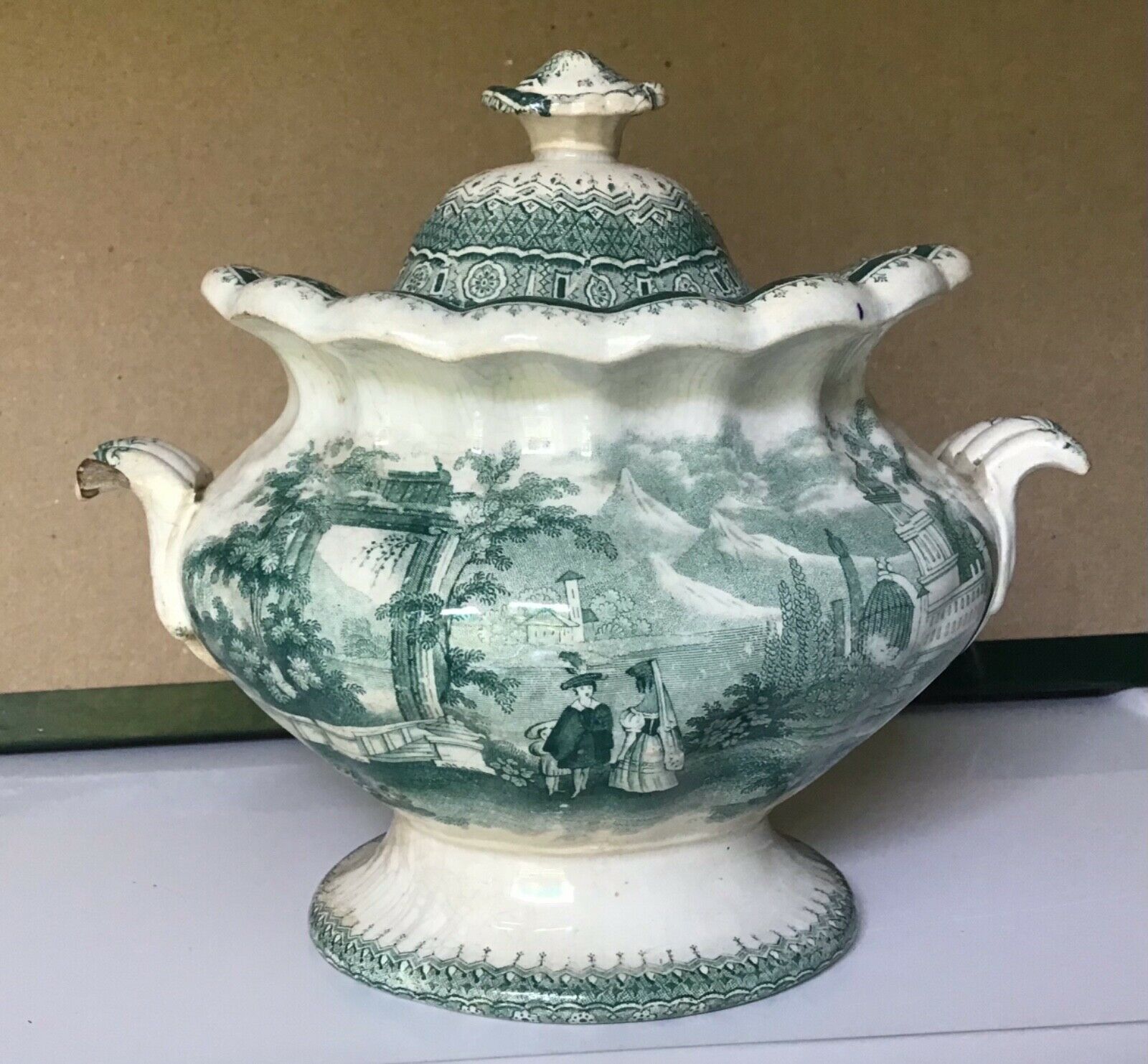 Antique Green Staffordshire ‘corsica’ Sugar Bowl, W & C 1828-43 Htf