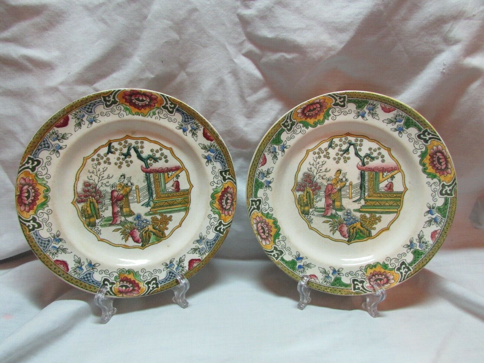 2 Vintage Nankin J.f.w. England Stafordshire 8 3/8" Oriental Multi Color Plates