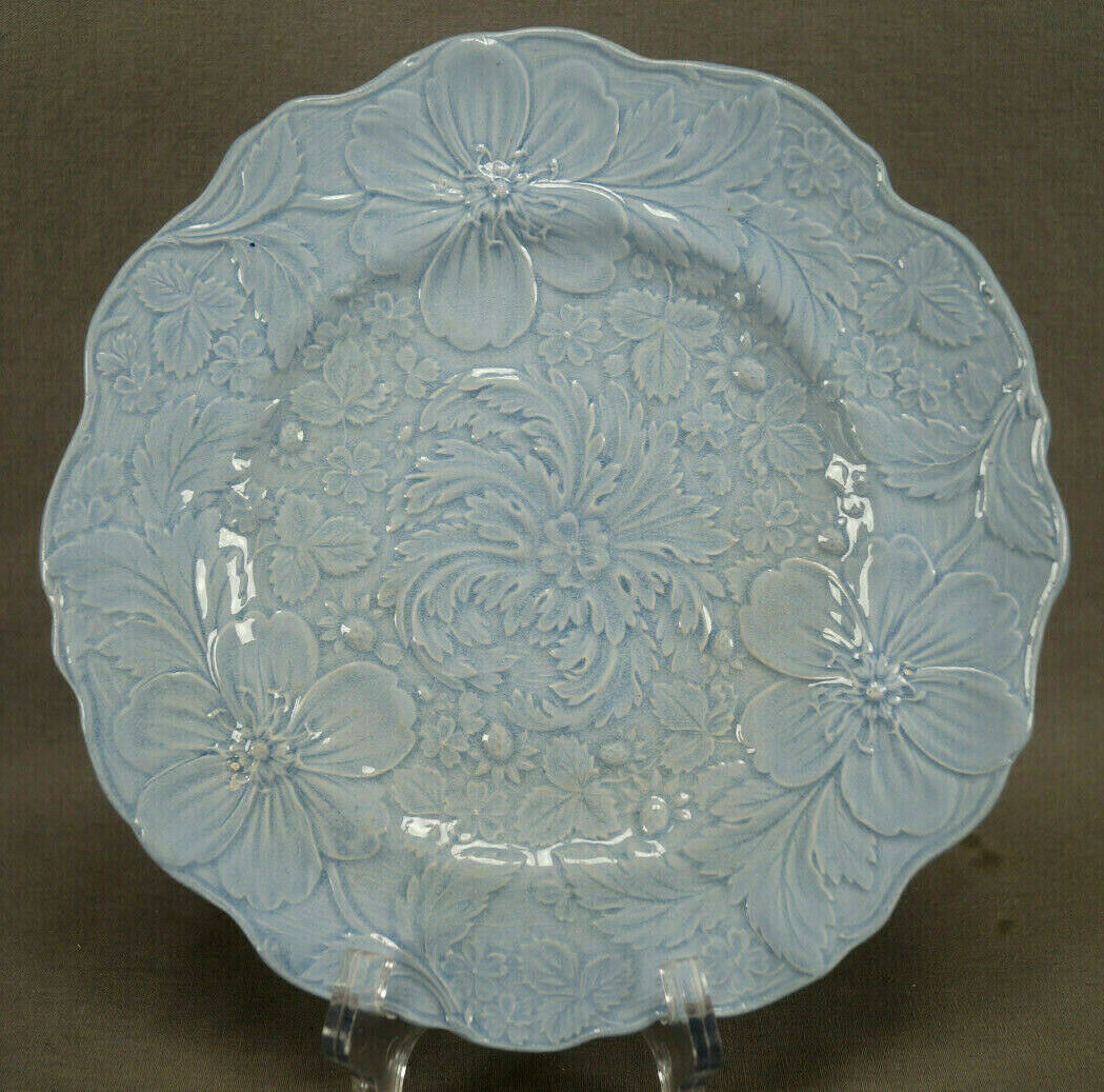 19th Century British Blue Glazed Strawberry Flower Earthenware 8 5/8 Plate A