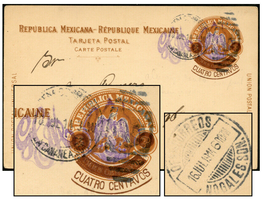 Mexico Large Gcm (2) 4¢/3¢ Psc Jl 1914 Cananea Pc110-1a