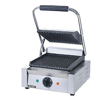 Adcraft Sg-811 Single Electric Sandwich / Panini Grill W/ Cast Iron Grooved P...