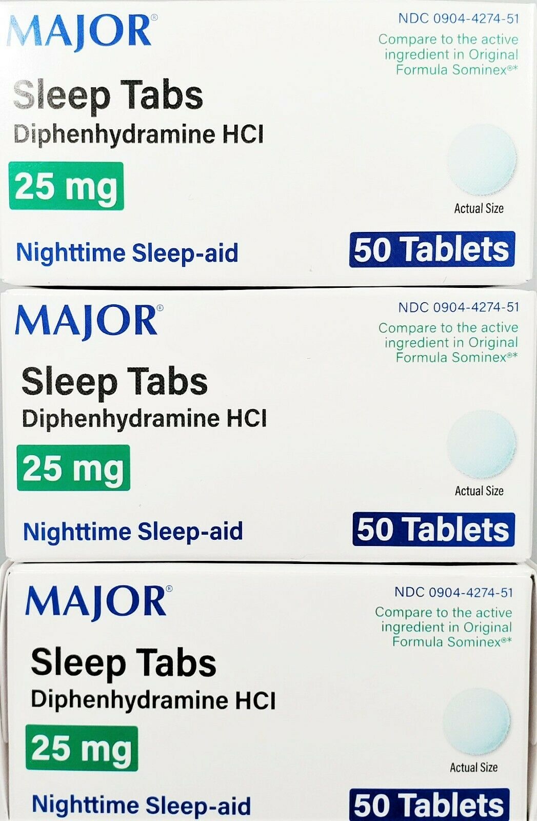 Major Sleep Tabs Nighttime Sleep Aid- 50 Tablets - 3 Pack -exp Date 03-2023