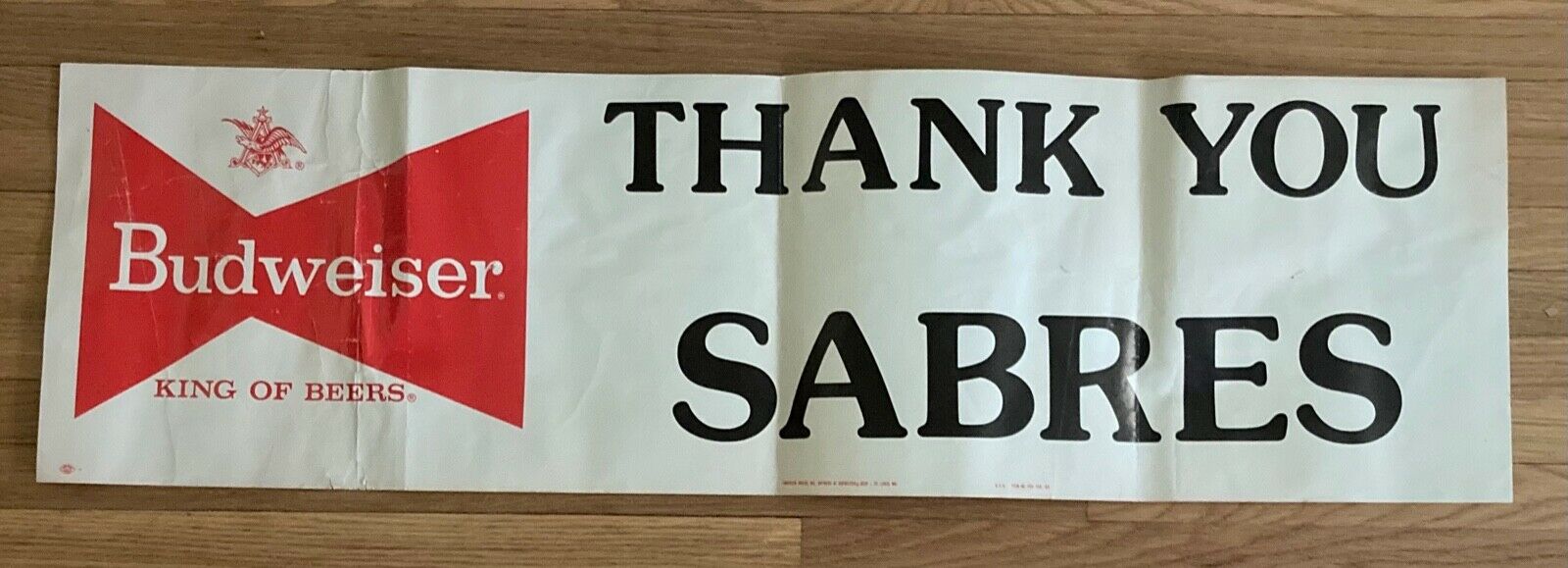 Vintage Thank You Sabres Nhl Hockey Budweiser Poster / Sign - Rare!