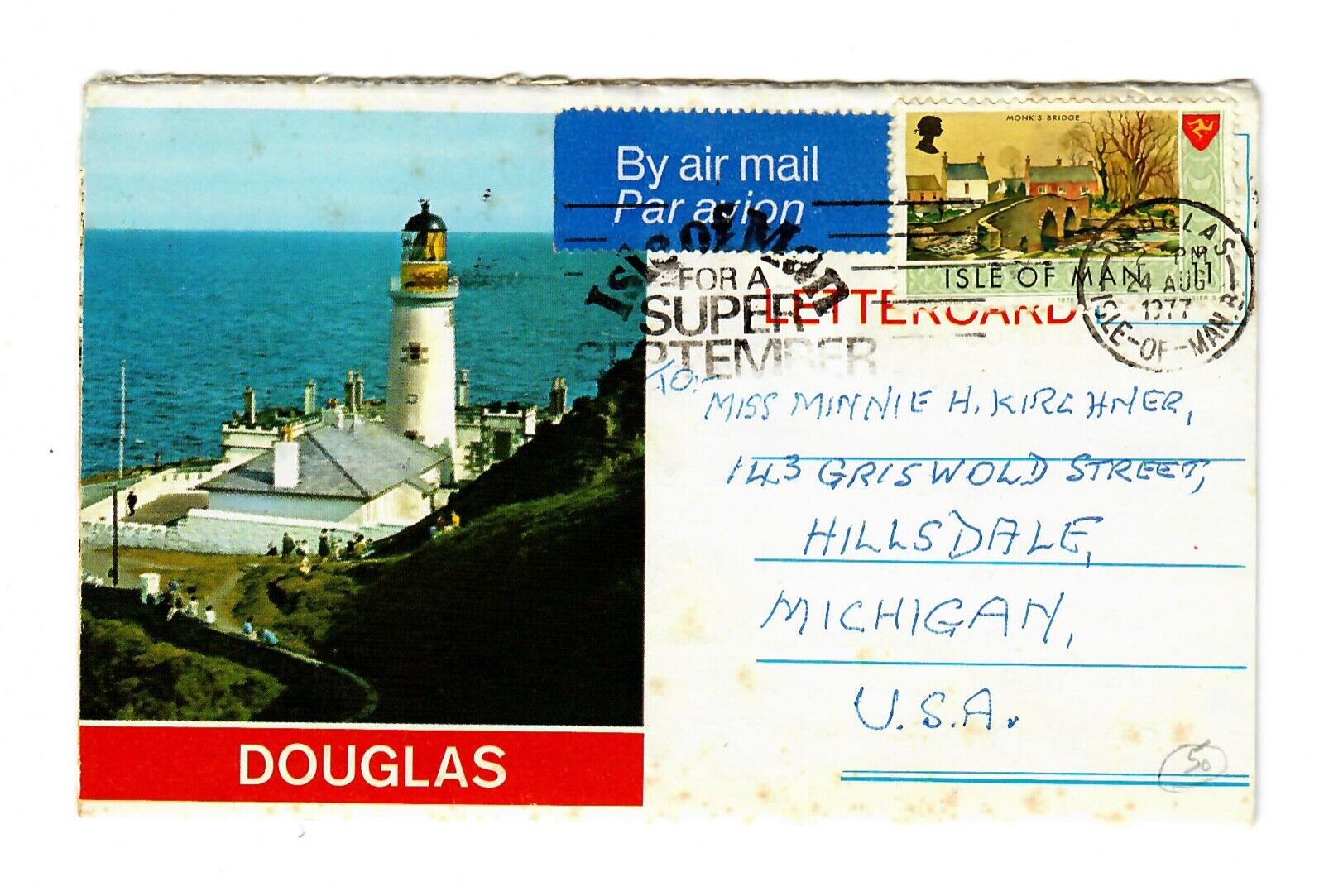 1977 Douglas Isle Of Man Monk's Bridge #58 Airmail Postal Stationery Scenes Of