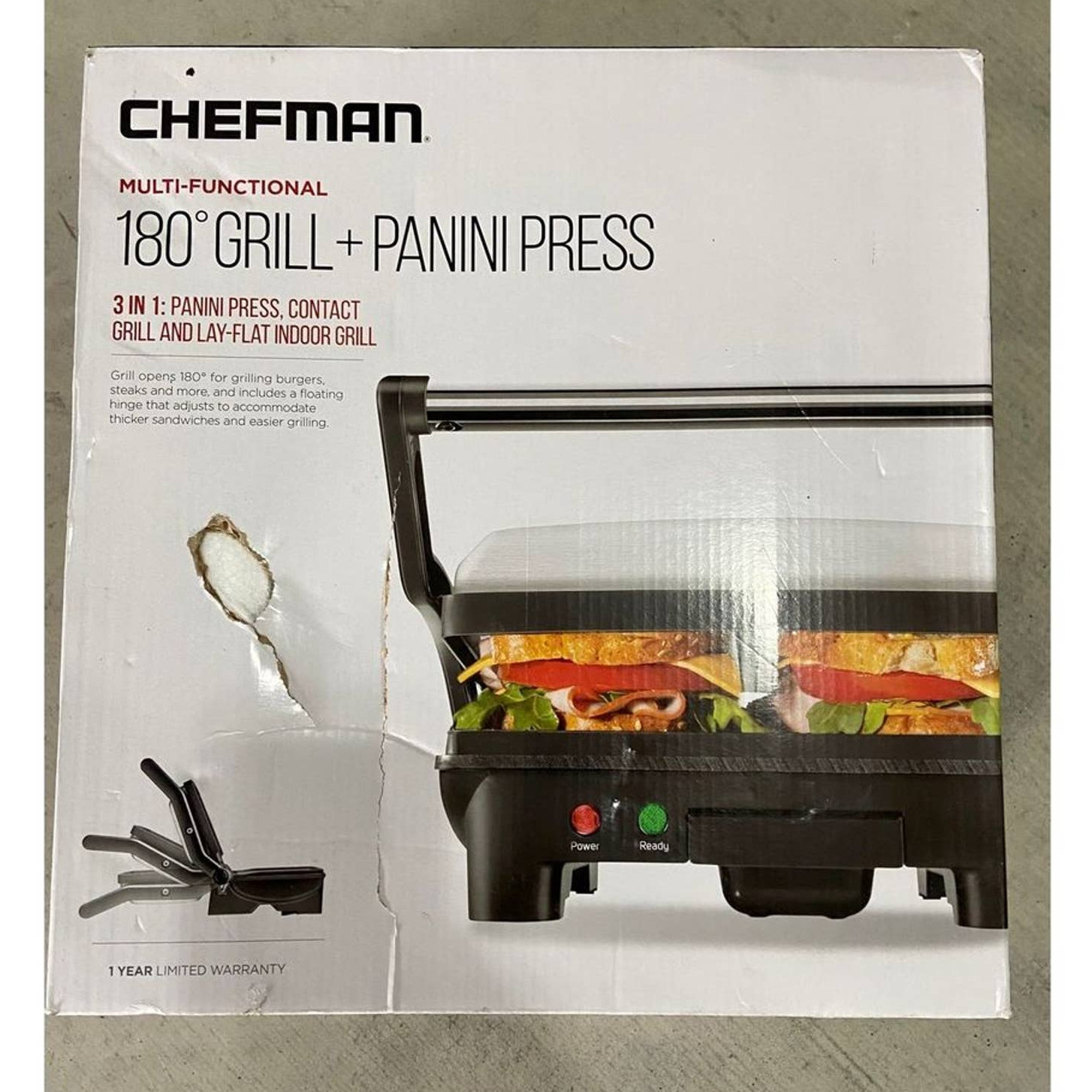 Chefman Panini Press Grill, Non-stick, Stainless Steel - New