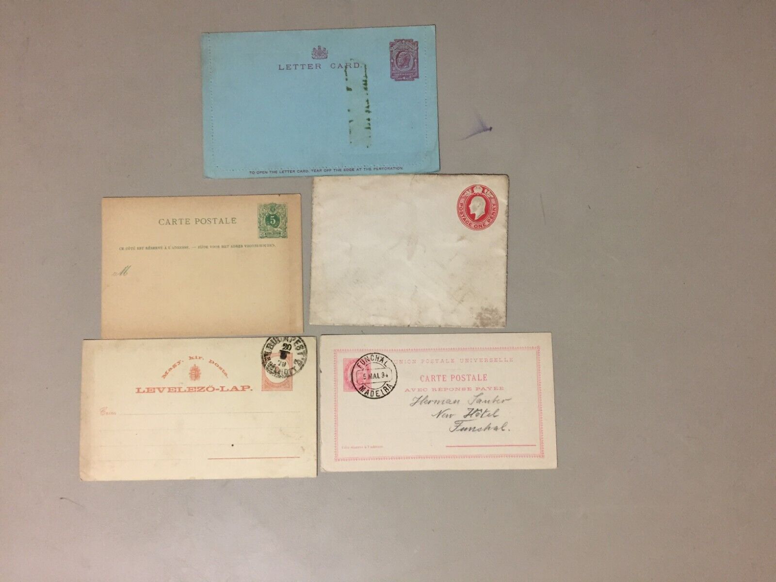 Five Old,mint Postal Stationery : Gb,portugal,hungary,germany
