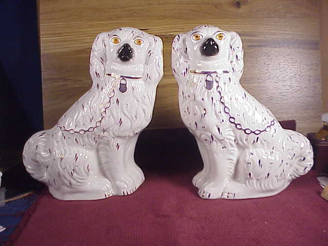 Pair Vintage Staffordshire Dogs 11" Old Staffordshire Brown Mark Spaniels