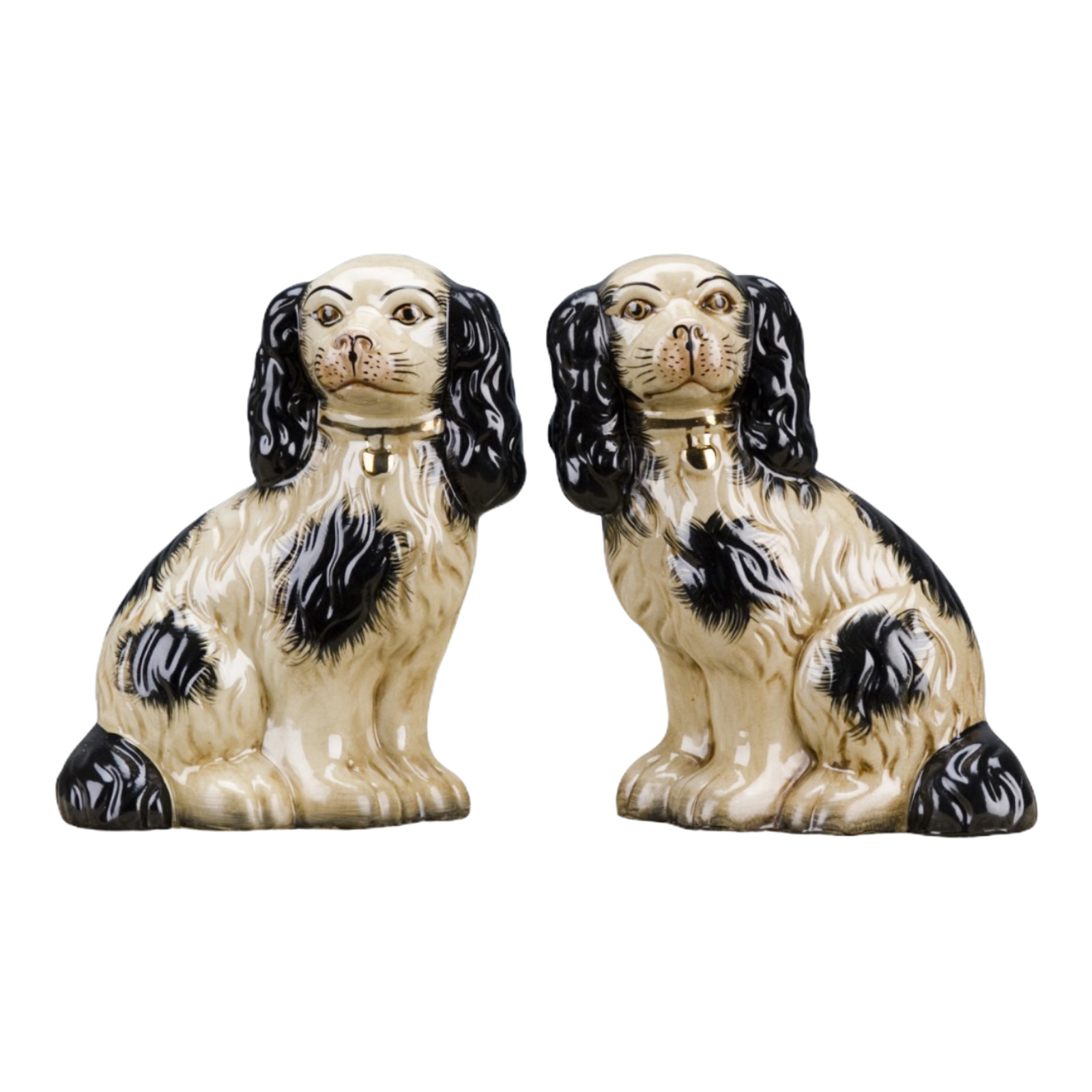 New Reproduction Staffordshire King Charles Spaniel Dog Pair Figurines 9 Inches