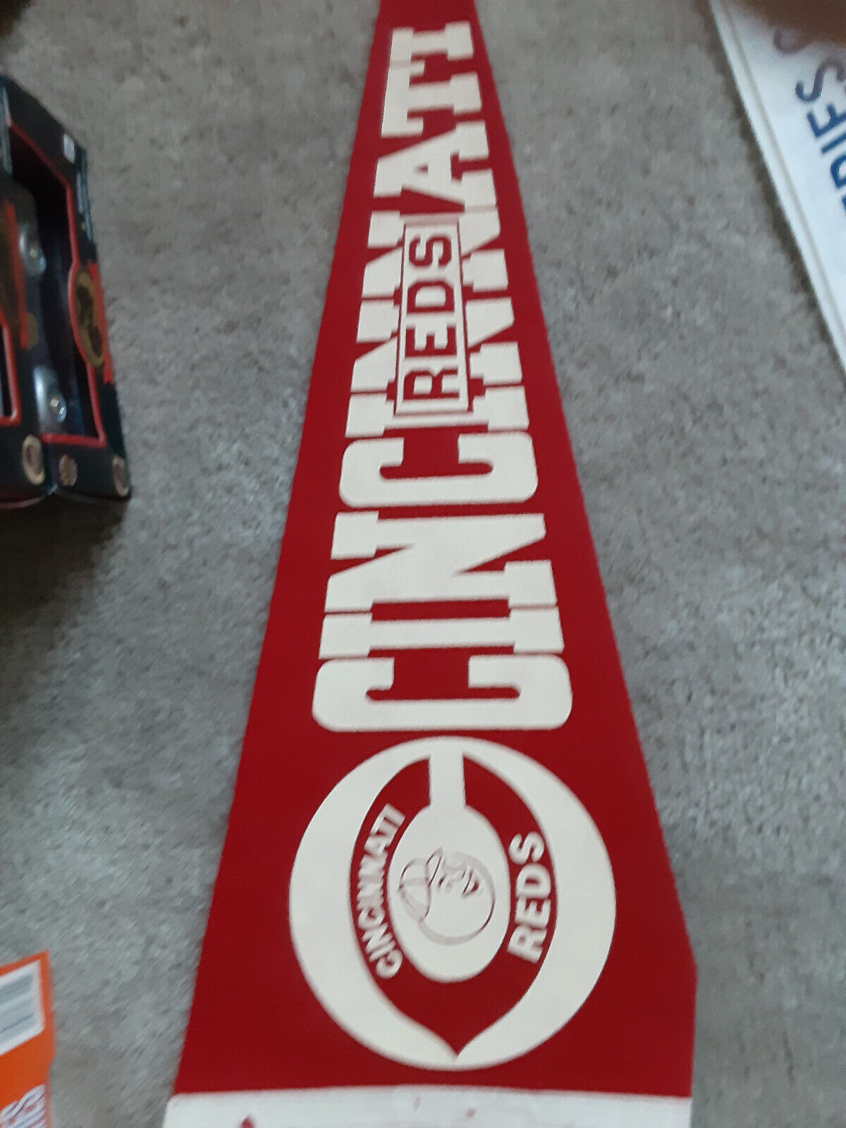 Cincinnati Reds Vintage Pennant, Full Size Likely From The 70s, Sharp Tip