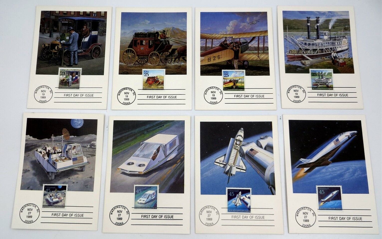 1989 Postal Cards Us First Day Of Issue, #c122-c125 & #2434-2437 Set Of 8 Mint