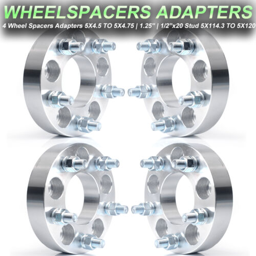 (4) 1.25" 5x4.5 To 5x4.75 Wheel Adapters 1/2''x20 Studs Thick 5x114.3 To 5x120