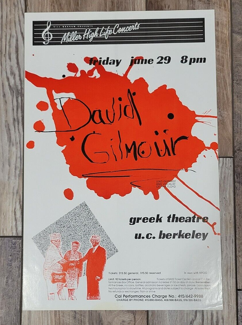 David Gilmour 1984 Greek Theatre U.c. Berkley Concert Poster Pink Floyd