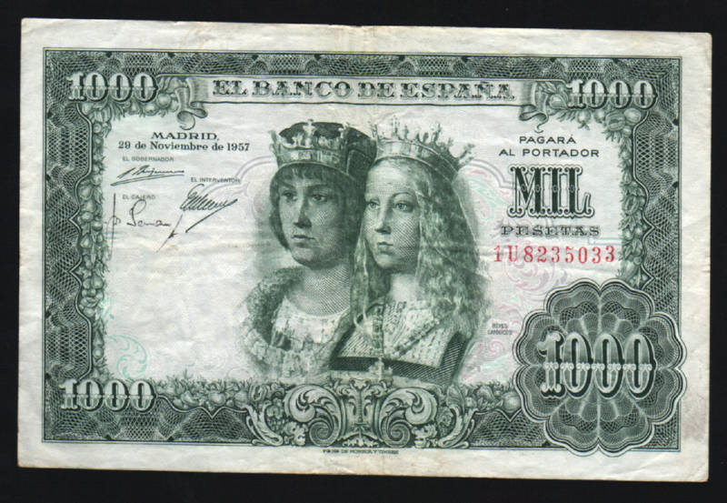 Spain 1000 1,000 Pesetas P149 1957 Euro Eagle Lion Rare Large Money Bank Note