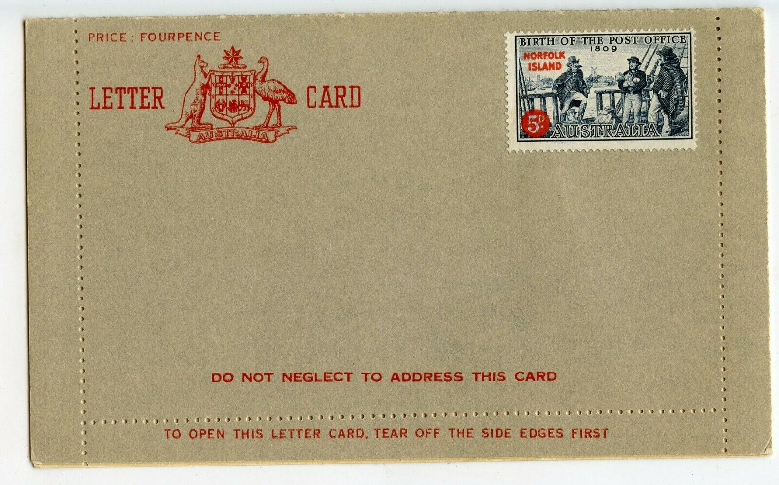 Australia Formular Lettercard With 5d Norfolk Island Stamp,edges Not Stuck(b736)