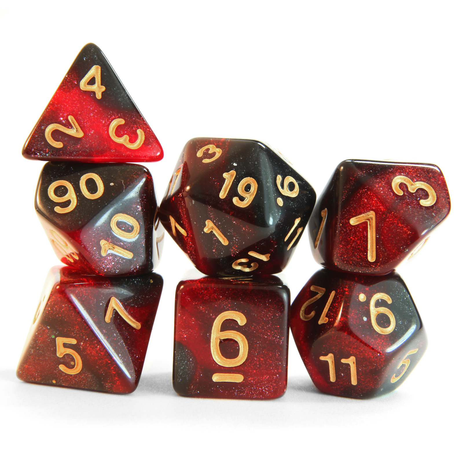 Stonehaven Dice Set Polyhedral Dice (7pcs) Red And Black Swirl