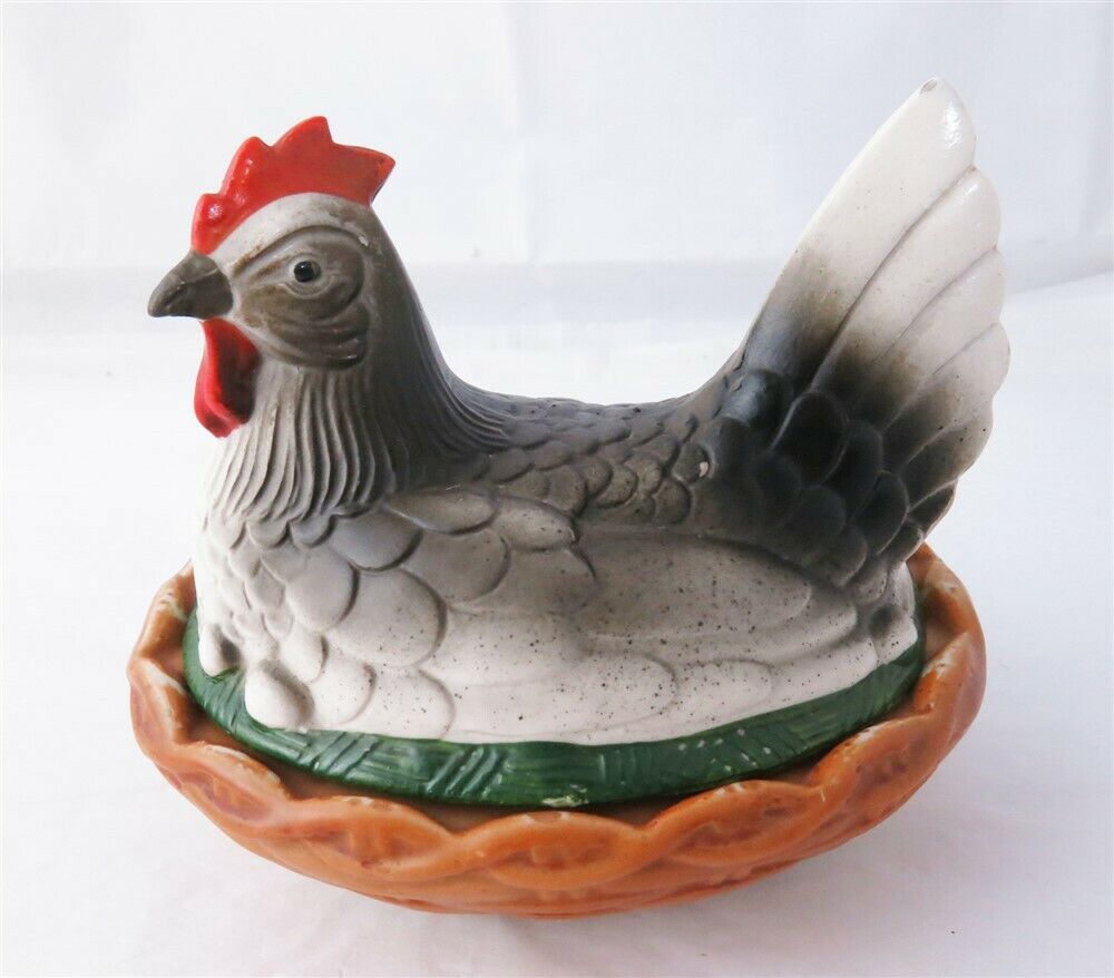 Vintage Staffordshire Porcelain Painted Hen On Nest