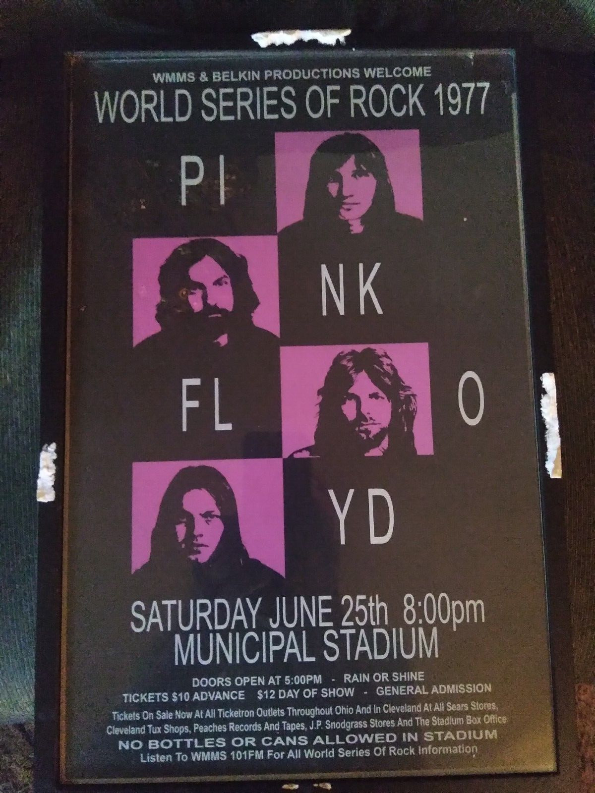Vintage 1977 Pink Floyd World Series Of Rock Concert Poster