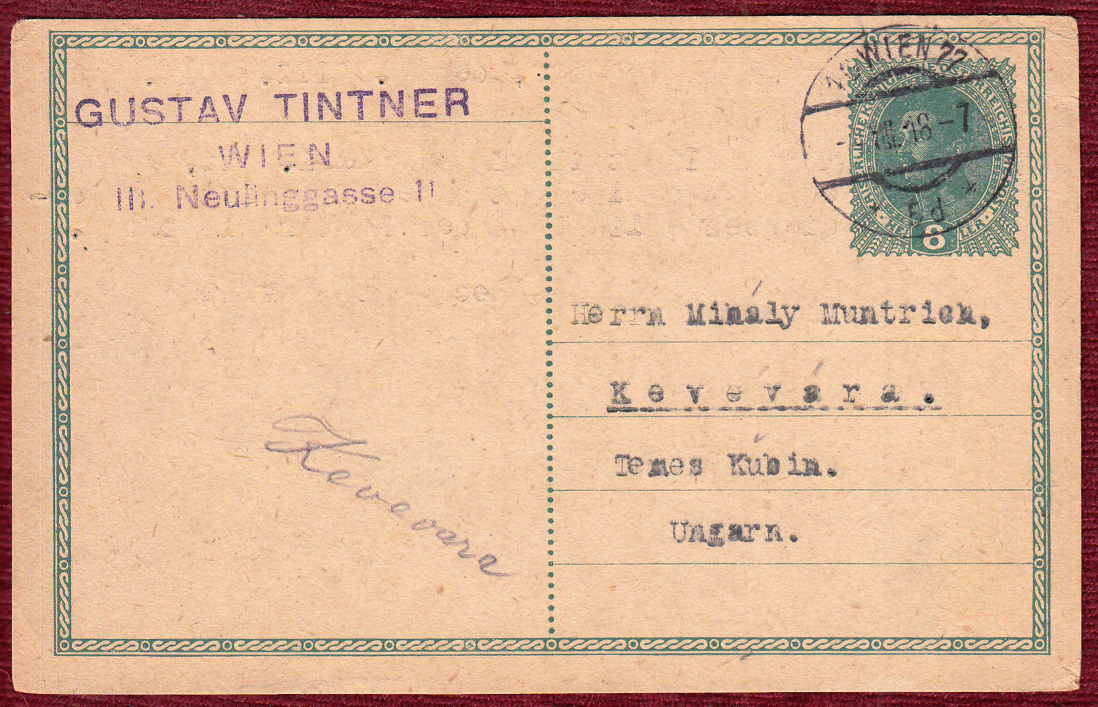1918 Original Correspondence Stationery Card Cds Vienna Austro-hungary Wwi