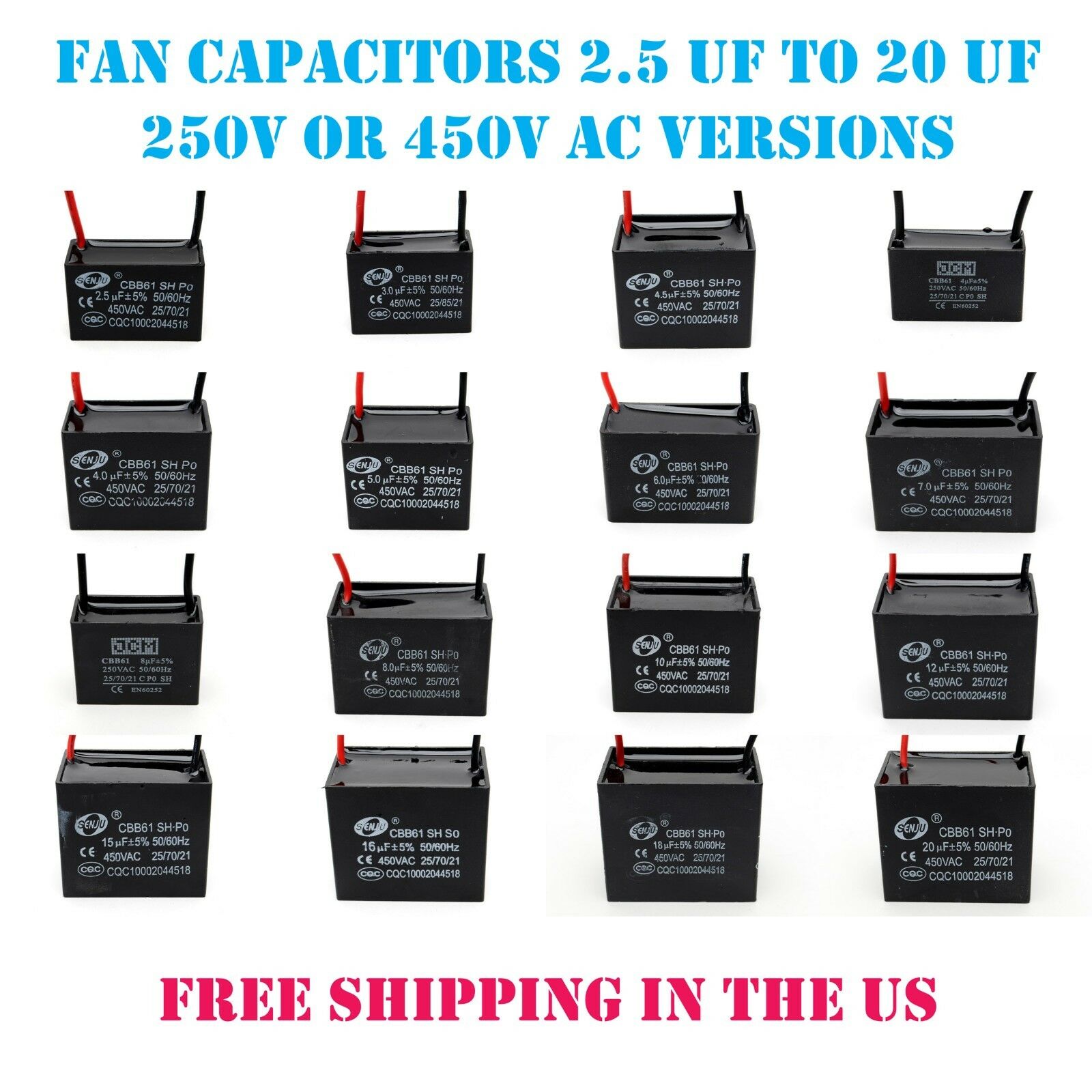 Cbb61 2.5 Uf To 20 Mfd 250vac Or 450v Ac Fan Motor Capacitor Free Shipping In Us