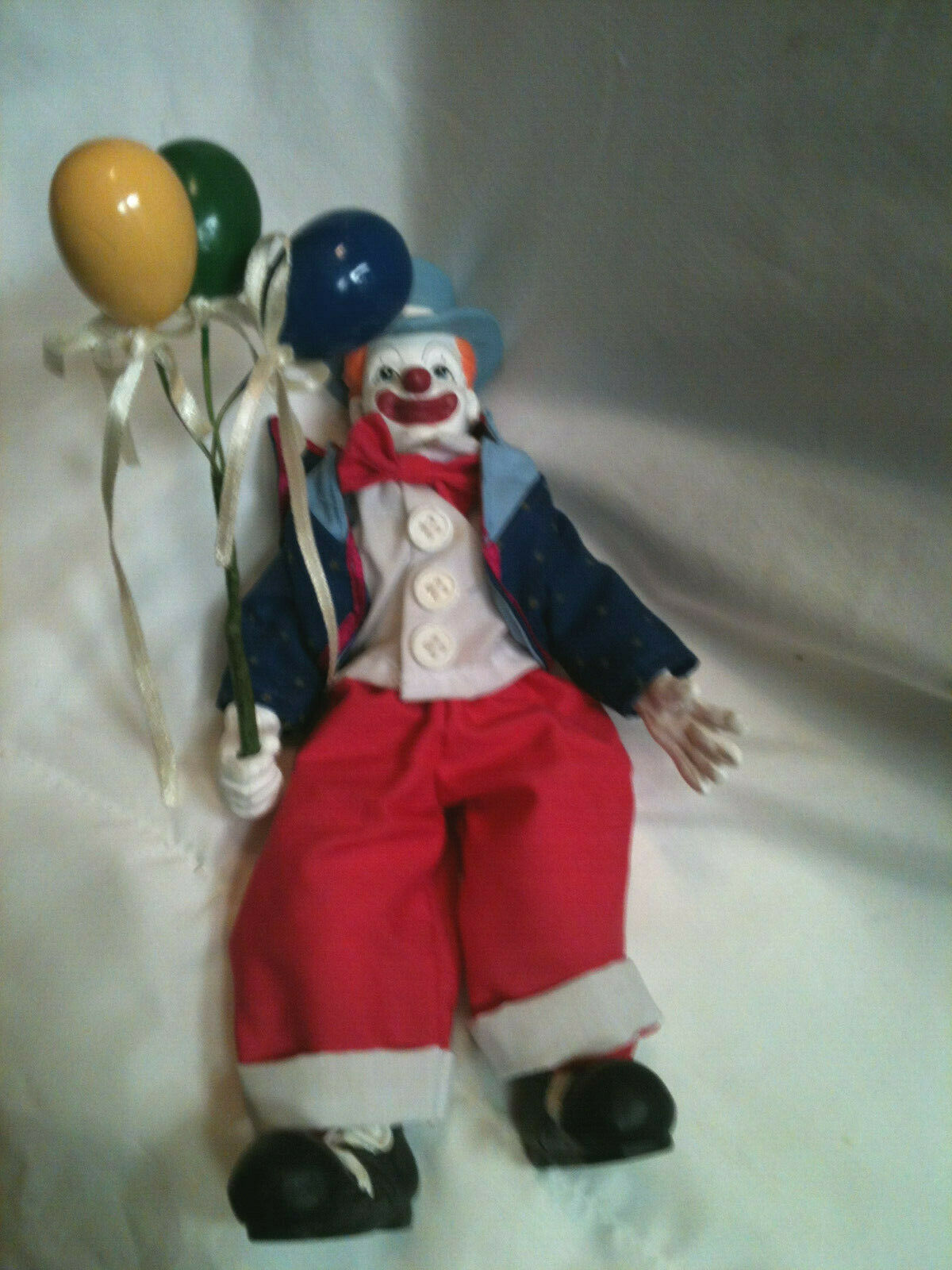 Vintage Porcelain/ceramic Clown Doll With Balloon Jointed Body 8" Tall Standing