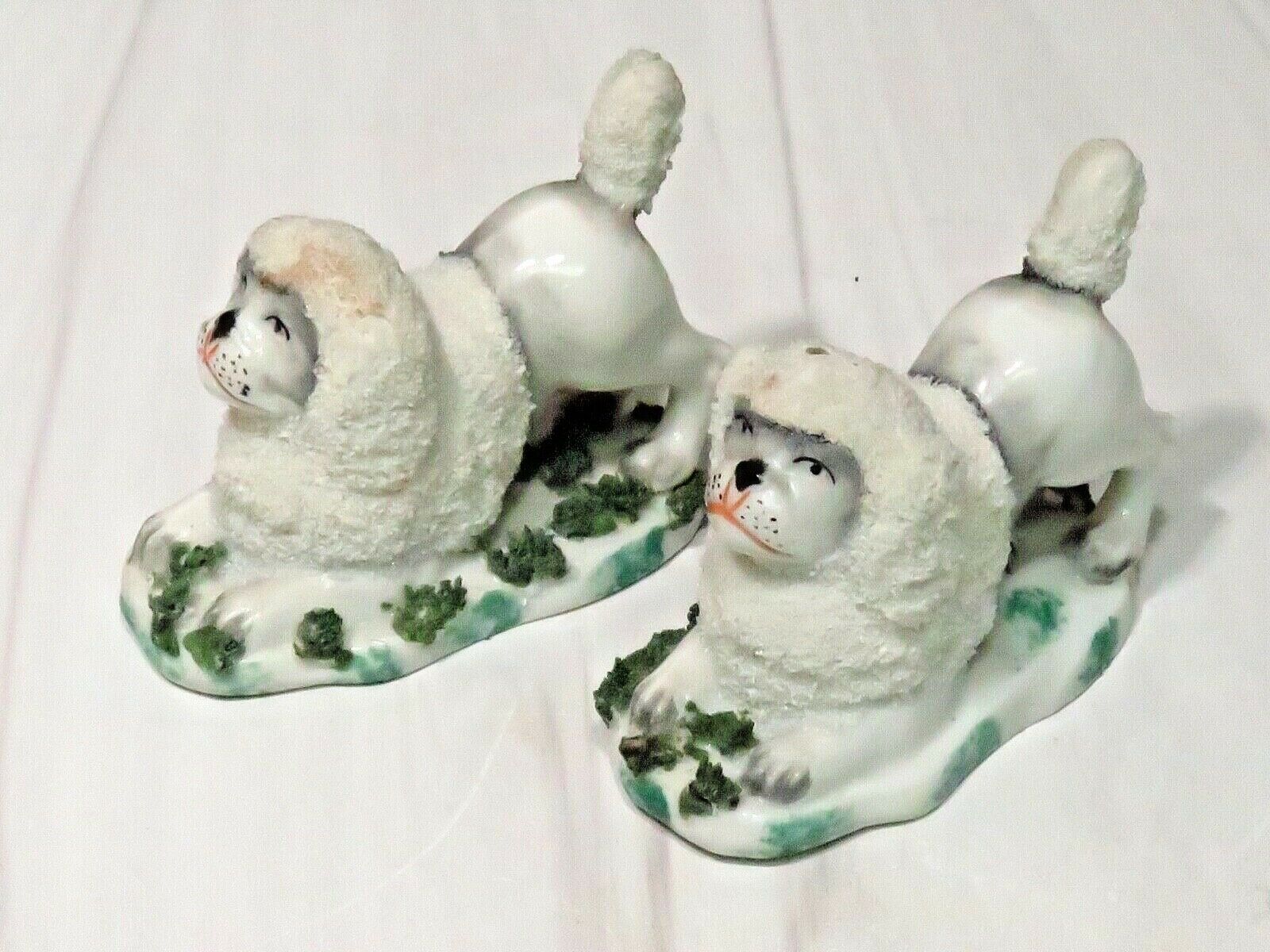 Pair Staffordshire White Poodle Lets Play Figurines Anchor Mark Portuguese Water