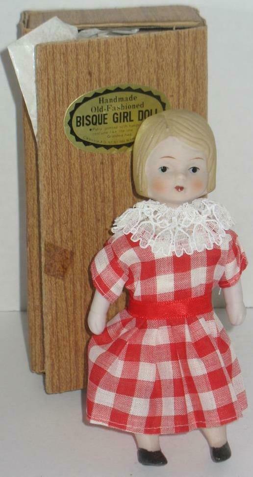 Vintage Shackman Old Fashioned Bisque Girl Doll In Original Box Handmade Japan