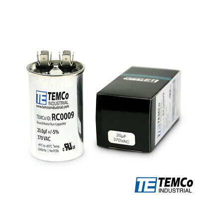 Temco 20 Uf/mfd 370 Vac Volts Round Run Capacitor 50/60 Hz -lot-1
