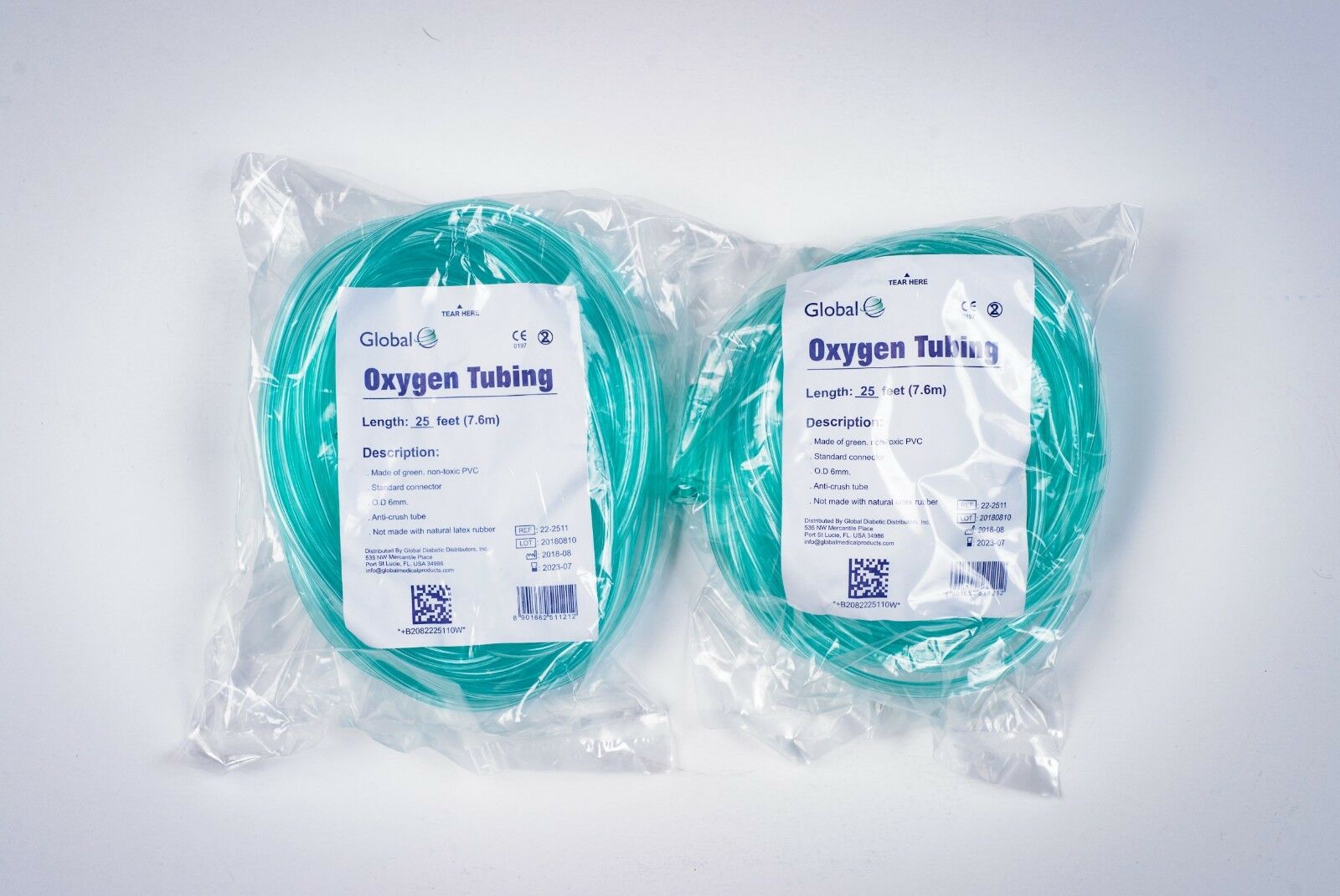 Global Medical Products Oxygen Supply Tubing - Adult 25ft Green 2025g - (qty 2)
