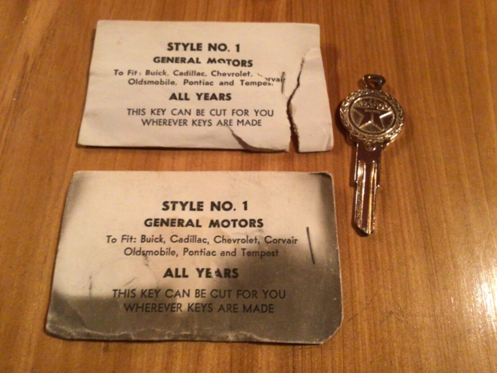 2 Vintage Uncut Gold Texaco Keys W/original Envelopes Fits Buick, Cadillac& More