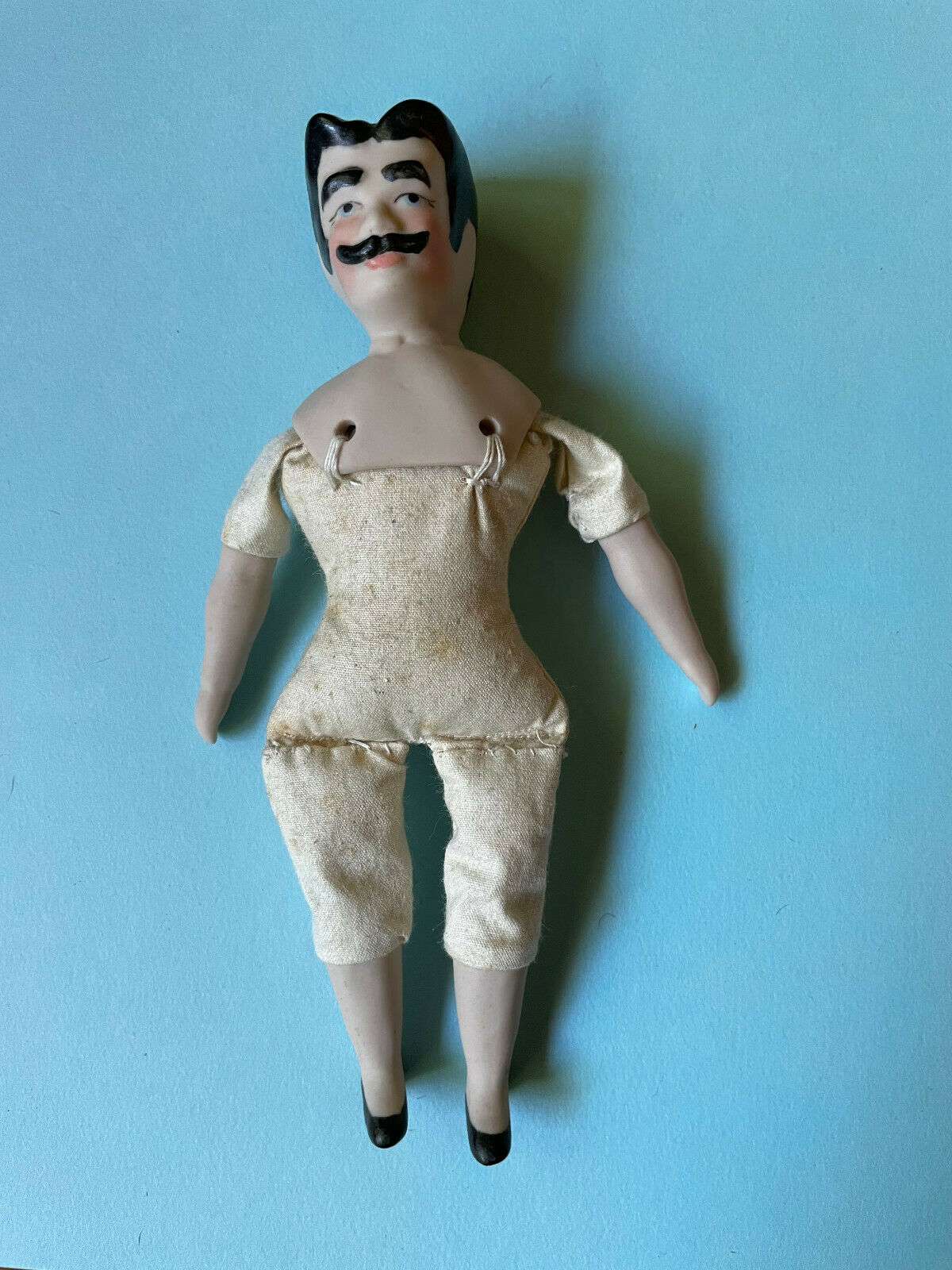 Vtg 6.5" Bisque Male Doll - Man With A Moustache