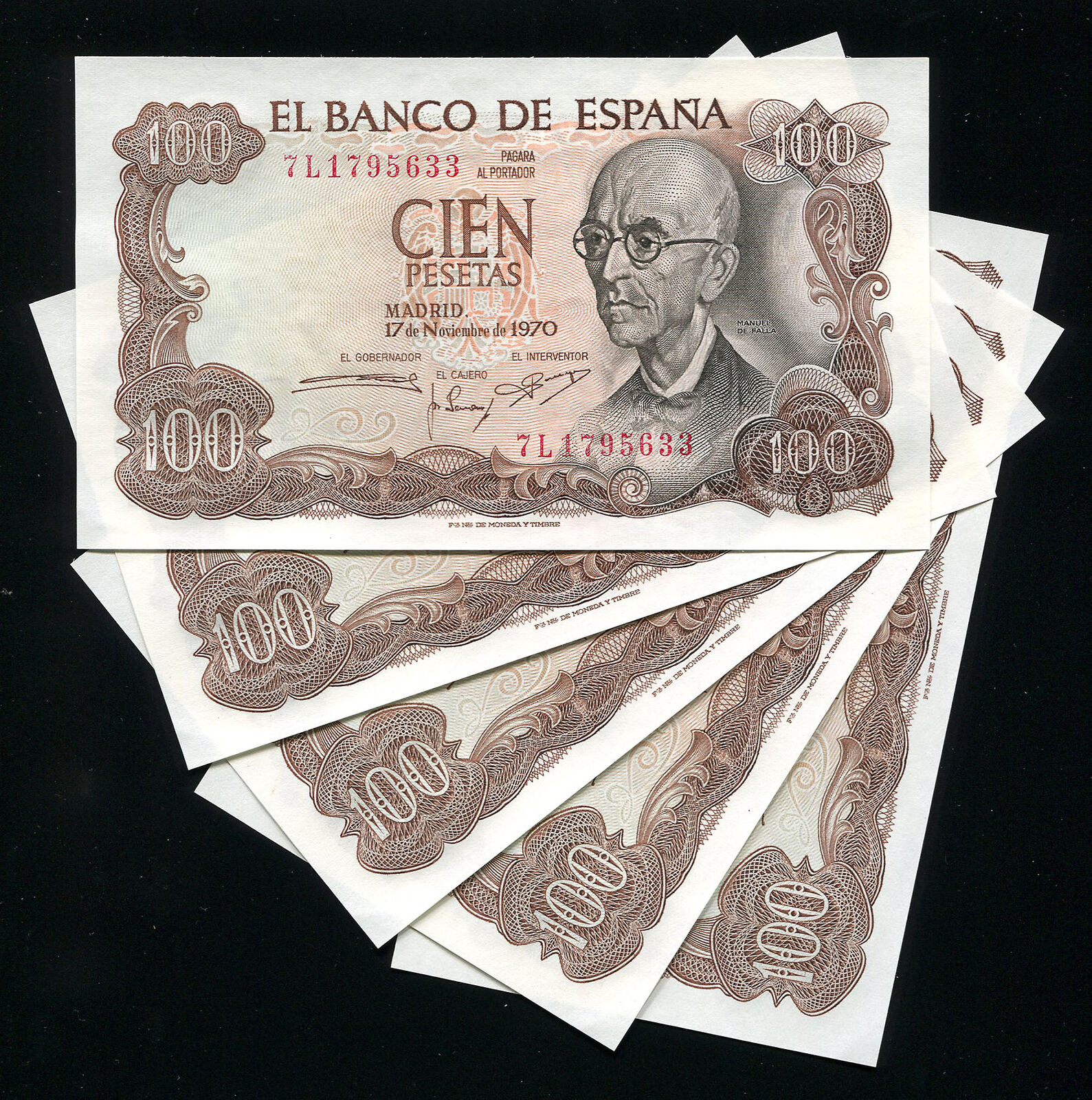 Spain - Lot Set Of 5 Banknotes - 100 Pesetas - 17.11.1970 - P-152 P152 (unc)