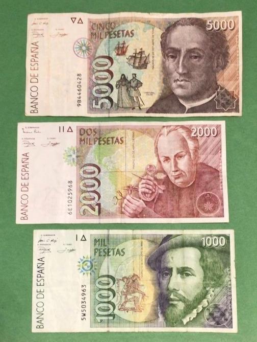 1992 $5,000 $2,000 & $1,000 Pesetas Spain Set Of 3 High Denomination Currency!